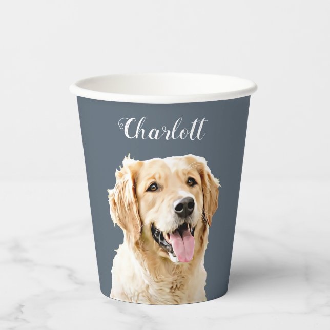 Custom Golden Retriever Dog Personalised Drawn Paper Cups (Front)
