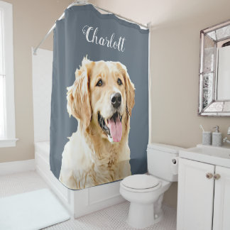 Custom Golden Retriever Dog Personalised Drawn Shower Curtain