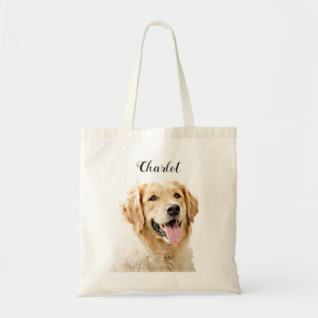 Custom Golden Retriever Dog Personalised Drawn Tote Bag (Front)