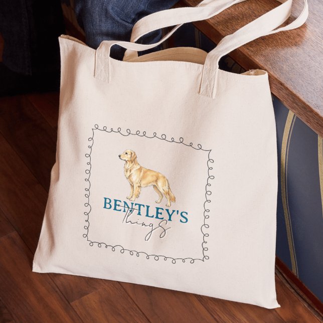 Custom Golden Retriever Portrait Dog Things  Tote Bag (Carry your new pet's favorite toys in this Custom Golden Retriever Portrait Dog Things Tote Bag!)