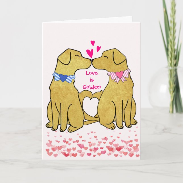 Custom Golden Retrievers Kissing Valentine Holiday Card (Front)