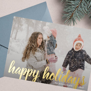 Custom Golden Script Christmas Photo Happy