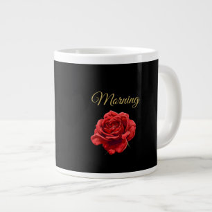 Custom Golden Script Elegant Red Rose Personalized Large Coffee Mug