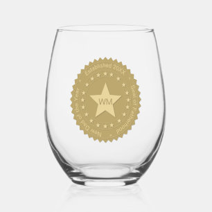 Custom Golden Stars Seal Father's Day, Initials Stemless Wine Glass