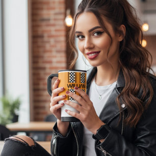 Custom Golden Yellow & Black Auto Race Stripe Travel Mug