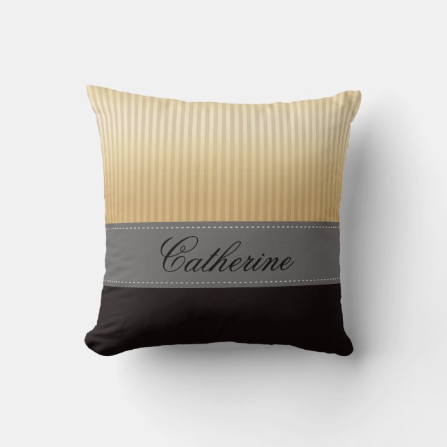 Custom Golden Yellow Stripes Grey Black Pattern Cushion (Front)