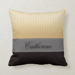 Custom Golden Yellow Stripes Grey Black Pattern Cushion