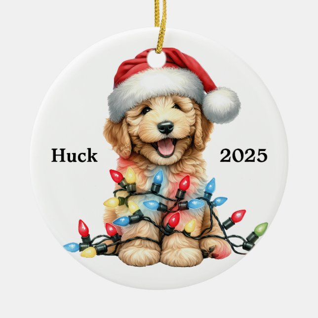 Custom Goldendoodle Christmas Dog  Ceramic Tree Decoration (Front)