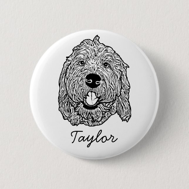 Custom Goldendoodle Dog Personalised Drawing 6 Cm Round Badge (Front)