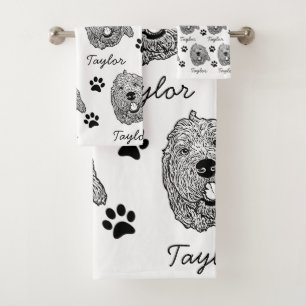 Custom Goldendoodle Dog Personalised Drawing Bath Towel Set