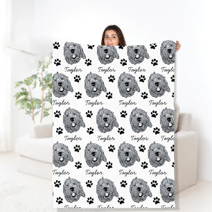 Custom Goldendoodle Dog Personalised Drawing Fleece Blanket