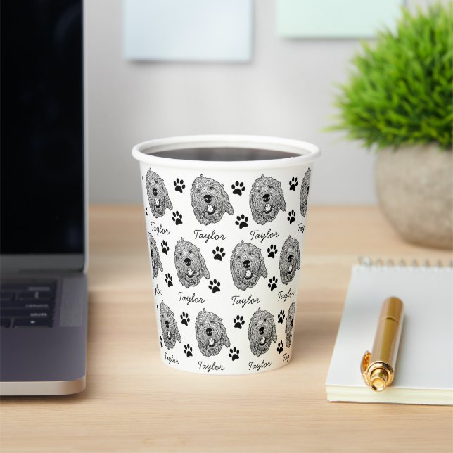 Custom Goldendoodle Dog Personalised Drawing Paper Cups (Insitu)