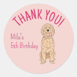 Custom Goldendoodle Thank You Birthday Party Favou Classic Round Sticker