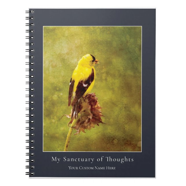 Custom Goldfinch Notebook | Moody Bird Art Journal (Front)