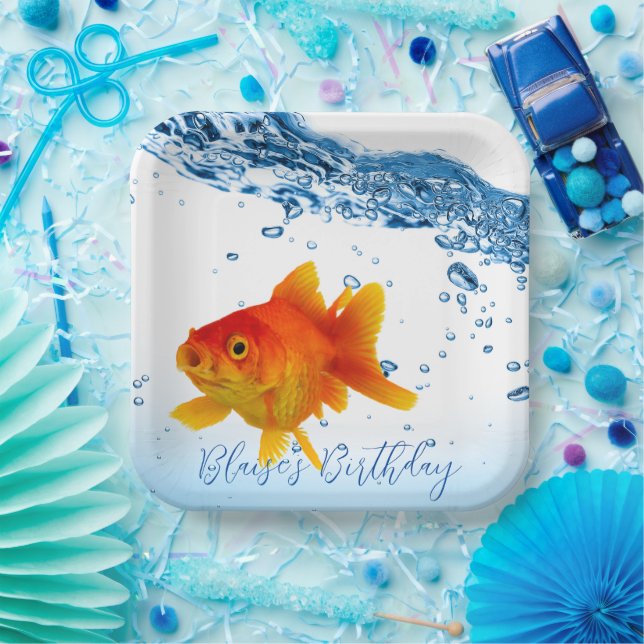 Custom Goldfish Fish Bowl Water Paper Plate (Party)