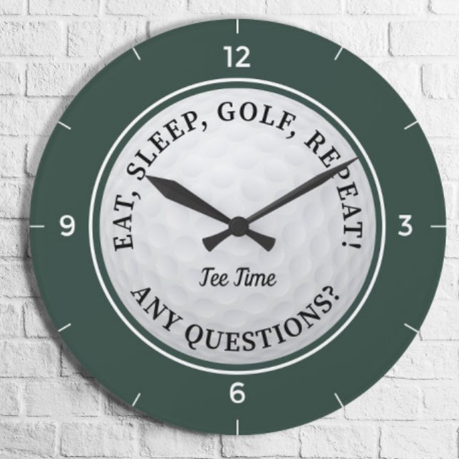 Custom Golf Ball Sports Golfer Quote Green Black Large Clock (Creator Uploaded)