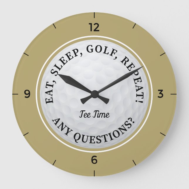 Custom Golf Ball Sports Quote Golfer Gold Black Large Clock (Front)