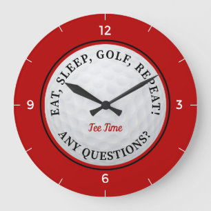Custom Golf Ball Sports Quote Golfer Red Black Large Clock