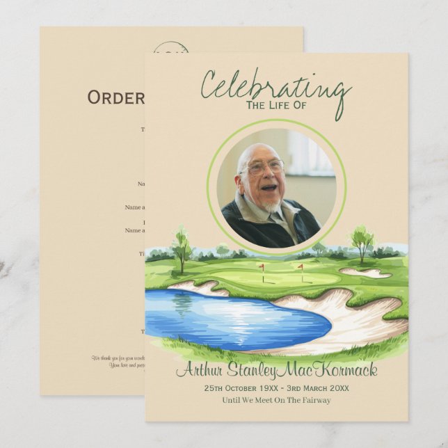 Custom Golf Celebration of Life Memorial Funeral Programme (Front/Back)