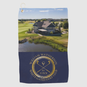 Custom Golf Club Name And Photo Navy And Gold Towel