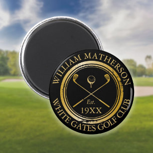 Custom Golf Club Name Retro Stamp Black And Gold Magnet
