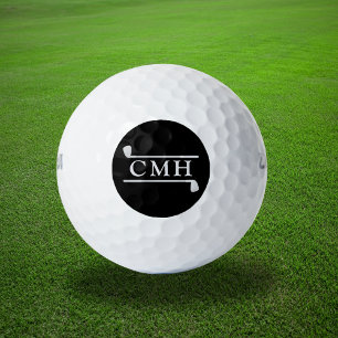Custom Golf Clubs Elegant Monogram Black Silver Balls