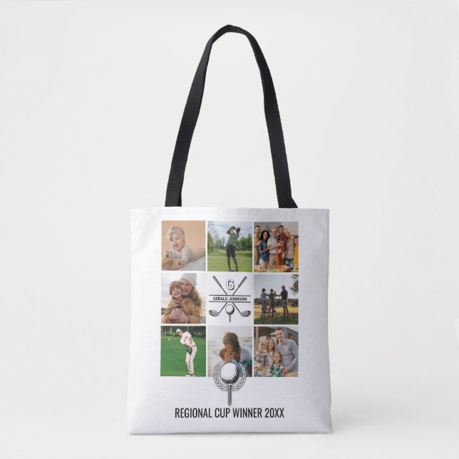 Custom Golf Collage with Monogram Design Tote Bag (Front)