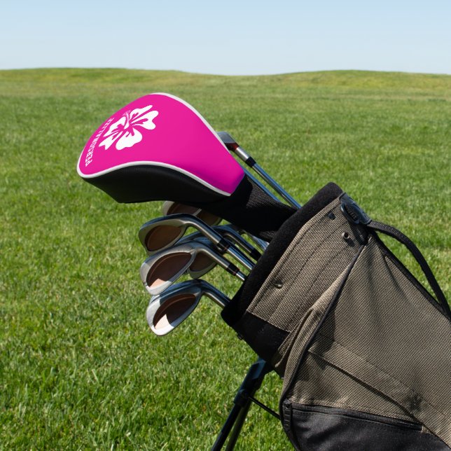 Custom golf driver cover with Hawaiian flower logo (In Situ)