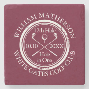 Custom Golf Hole in One Burgundy Stone Coaster