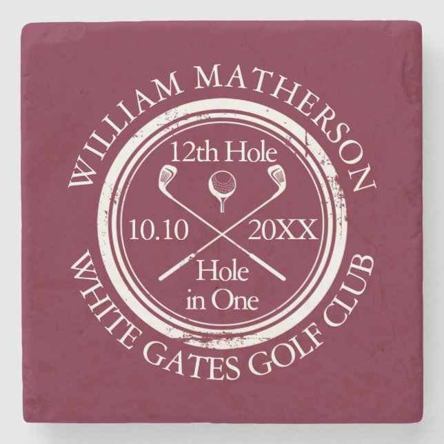 Custom Golf Hole in One Burgundy Stone Coaster (Front)