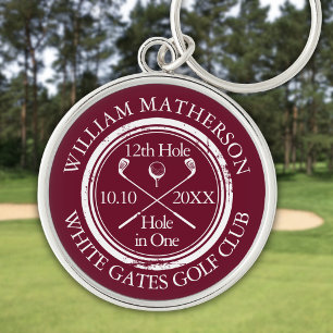 Custom Golf Hole in One Classic Burgundy Key Ring