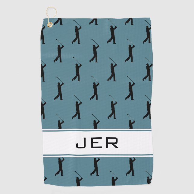 Custom Golf Monogrammed Golfer Pattern Turquoise Towel (Front)