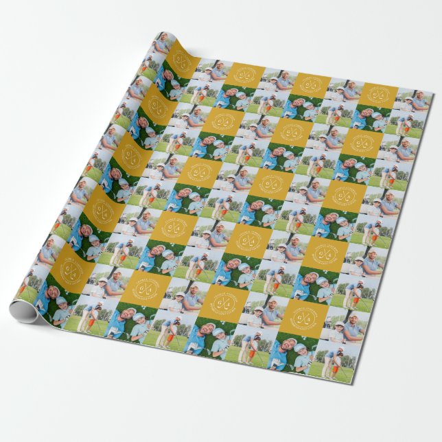 Custom Golf Multi Photo Monogram Fathers Day Wrapping Paper (Unrolled)