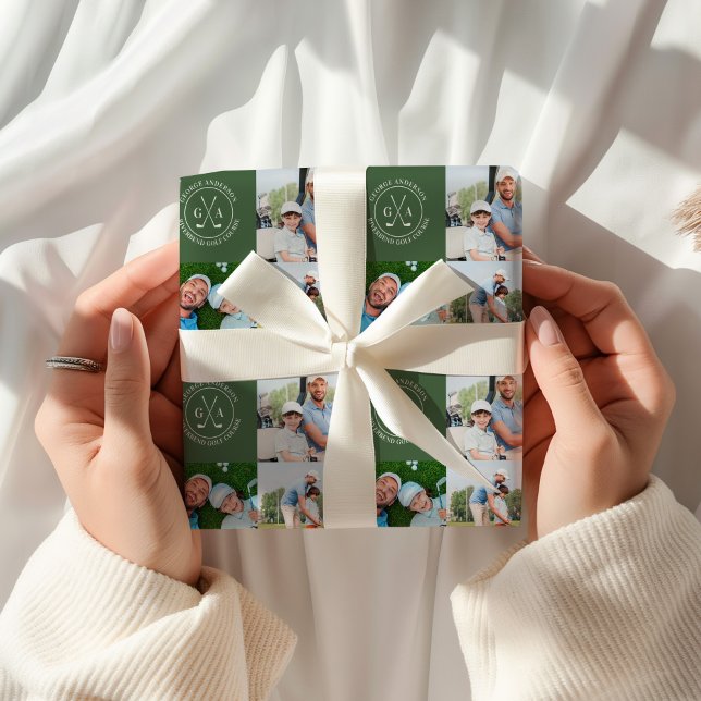 Custom Golf Multi Photo Monogram Fathers Day Wrapping Paper (Creator Uploaded)