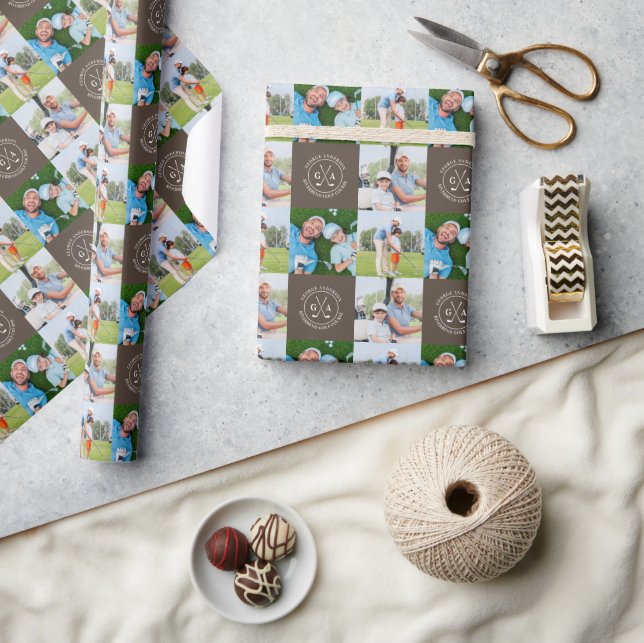 Custom Golf Multi Photo Monogram Fathers Day Wrapping Paper (Crafts)