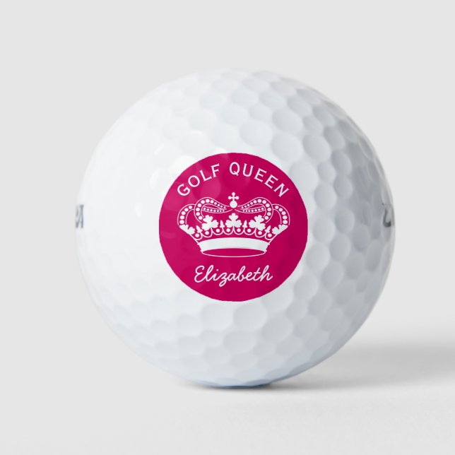 Custom Golf Queen Hot Pink Crown Golf Balls (Front)