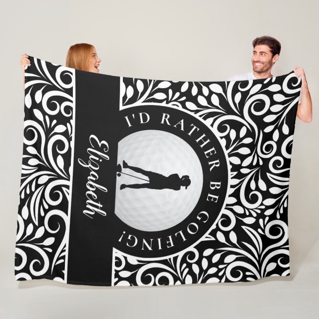 Custom Golf Silhouette Modern Pattern Black White Fleece Blanket (In Situ)