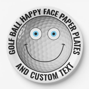 Custom Golf Theme Party BLUE EYES Happy Face 9" Paper Plate