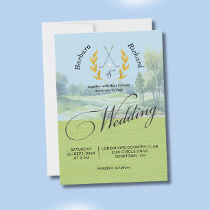 Custom Golf Wedding Invite Watercolor Golf Course 
