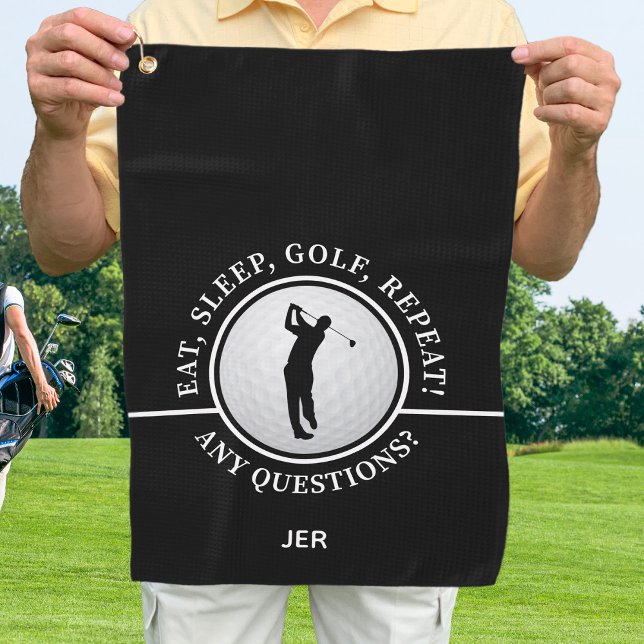 Custom Golfer Funny Quote Mens Black & White Golf Towel (Creator Uploaded)