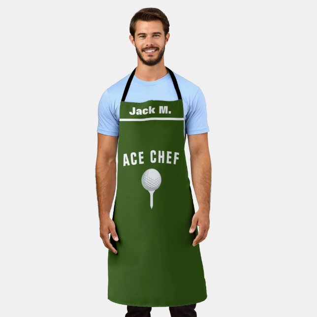 Custom Golfer Kitchen Gift, Personalised Ace Chef Apron (Worn)
