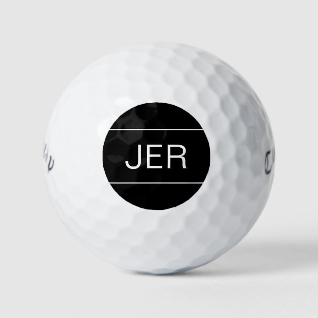 Custom Golfer Monogrammed Initial Sports Black Golf Balls (Front)