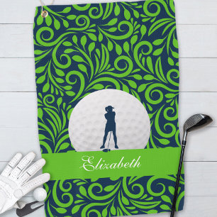 Custom Golfer Silhouette Blue Green Pattern Golf Towel