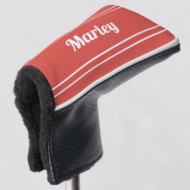Custom Golfer Sports Modern Monogrammed Red Club Golf Head Cover (3/4 Front)