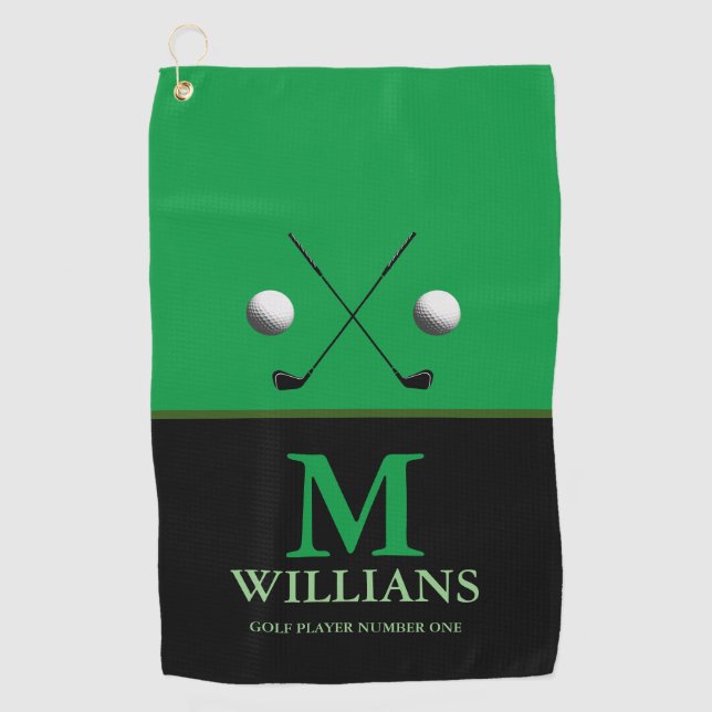 Custom Golfer's Monogram Green Golf Towel (Front)