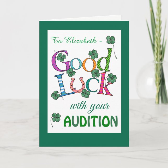 Custom Good Luck Audition Four-leaf Clover Card (Front)