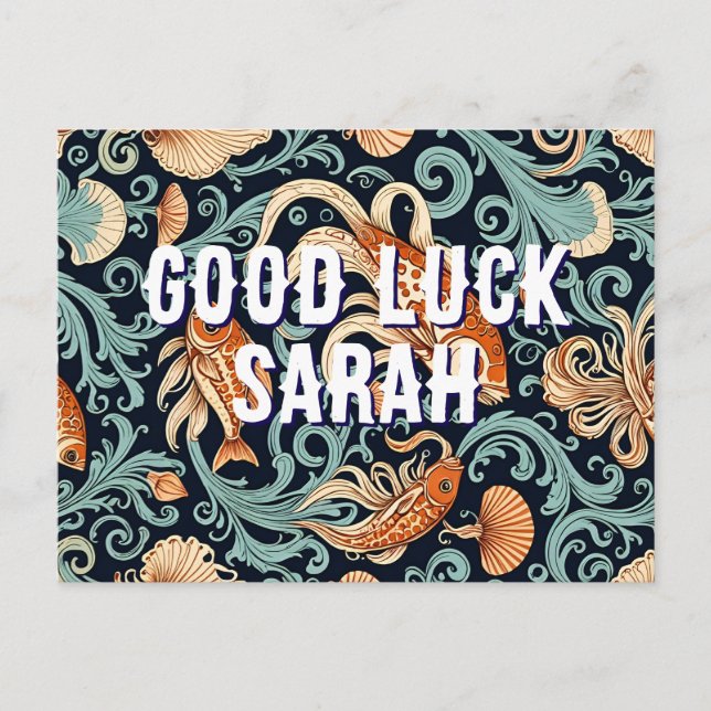 custom good luck fish goldfish tattoo illustration postcard (Front)