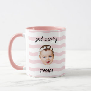 Custom Good Morning Grandpa Daddy Photo Striped Mug