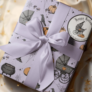 Custom Goth Purple Baby Carriage Halloween Wrapping Paper