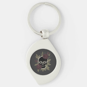 Custom Gothic Skull and Roses Dark Floral Art Key Ring